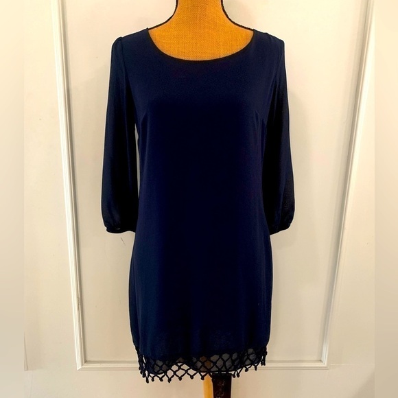 Sequin Hearts Women's Navy Sheer‎ Dress - Picture 1 of 7